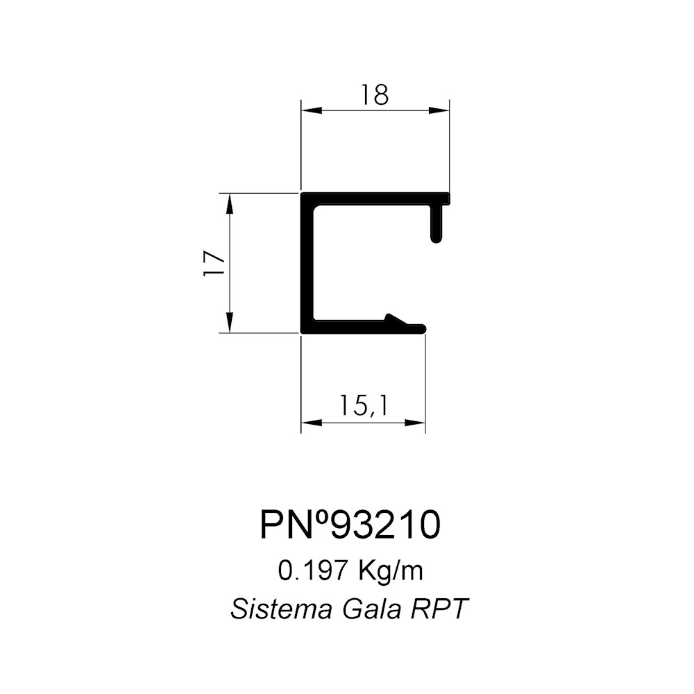 CONTRAVIDRIO 18MM PARA CORTE A 45&deg; GALA RPT BATIENTE ANODIZADO NATURAL