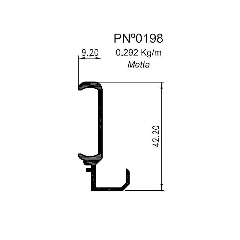 METTA CORREDIZA TIRADOR A-015 ANODIZADO NATURAL