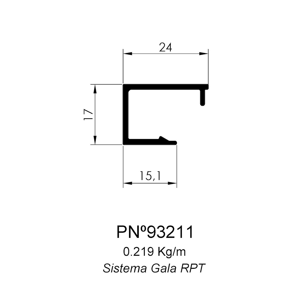 CONTRAVIDRIO 24MM PARA CORTE A 45&deg; GALA RPT BATIENTE PINTADO NEGRO MATE